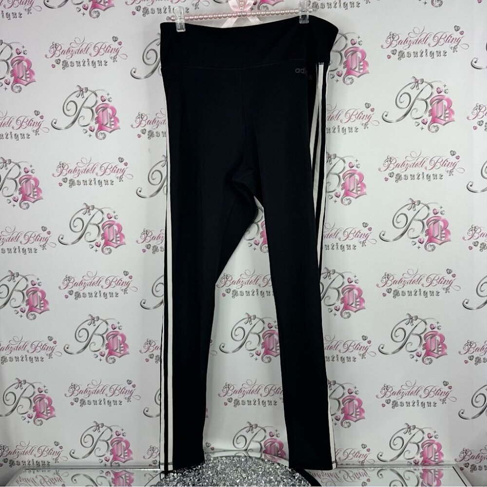 Adidas tights climalite stretchy workout Black Leggings with White Stripes